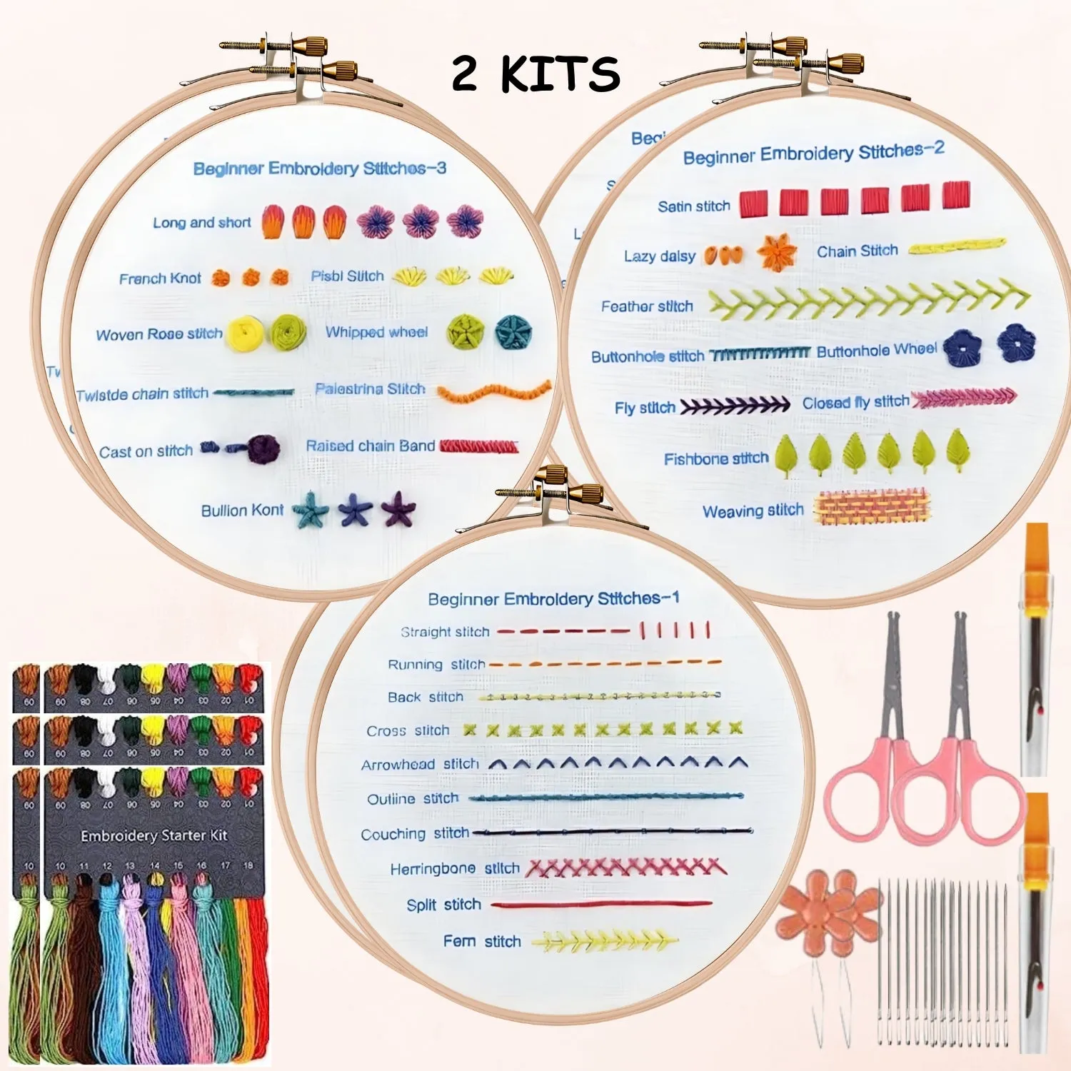 3 Piece Set Beginner DIY Modern Embroidery Kit Needle Point 1
