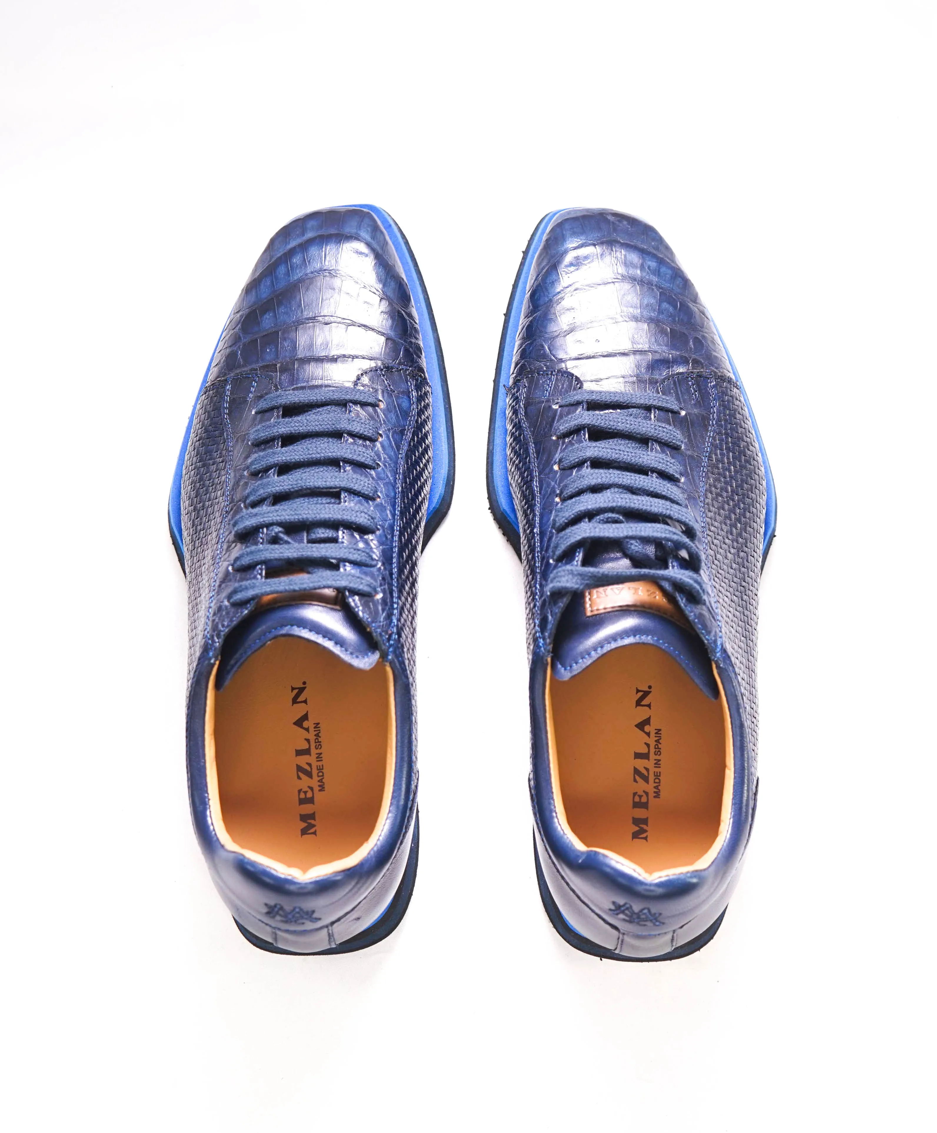 $850 MEZLAN - *CROCODILE SKIN* Bold Blue Sneakers Made In Spain  - 9.5
