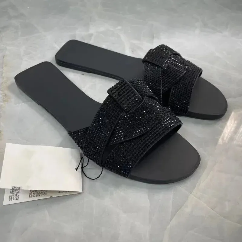 ADVBRIDGE  -  Designer Summer Flat Women's Slippers Shining Diamond Decoration Open Toe Beach Shoes Outdoor Walk Ladies Slides