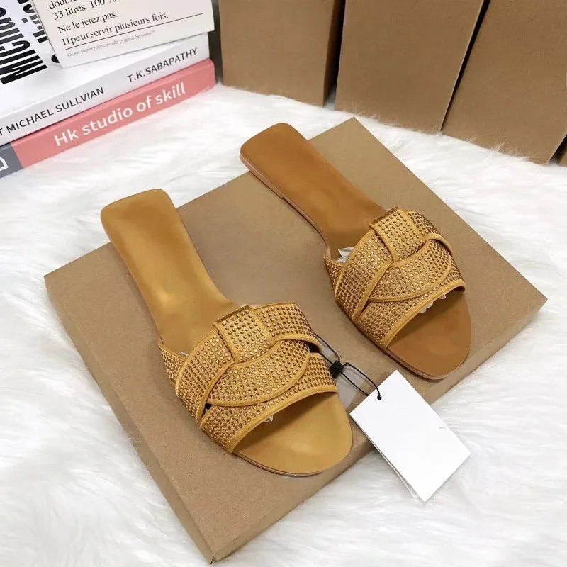 ADVBRIDGE  -  Designer Summer Flat Women's Slippers Shining Diamond Decoration Open Toe Beach Shoes Outdoor Walk Ladies Slides