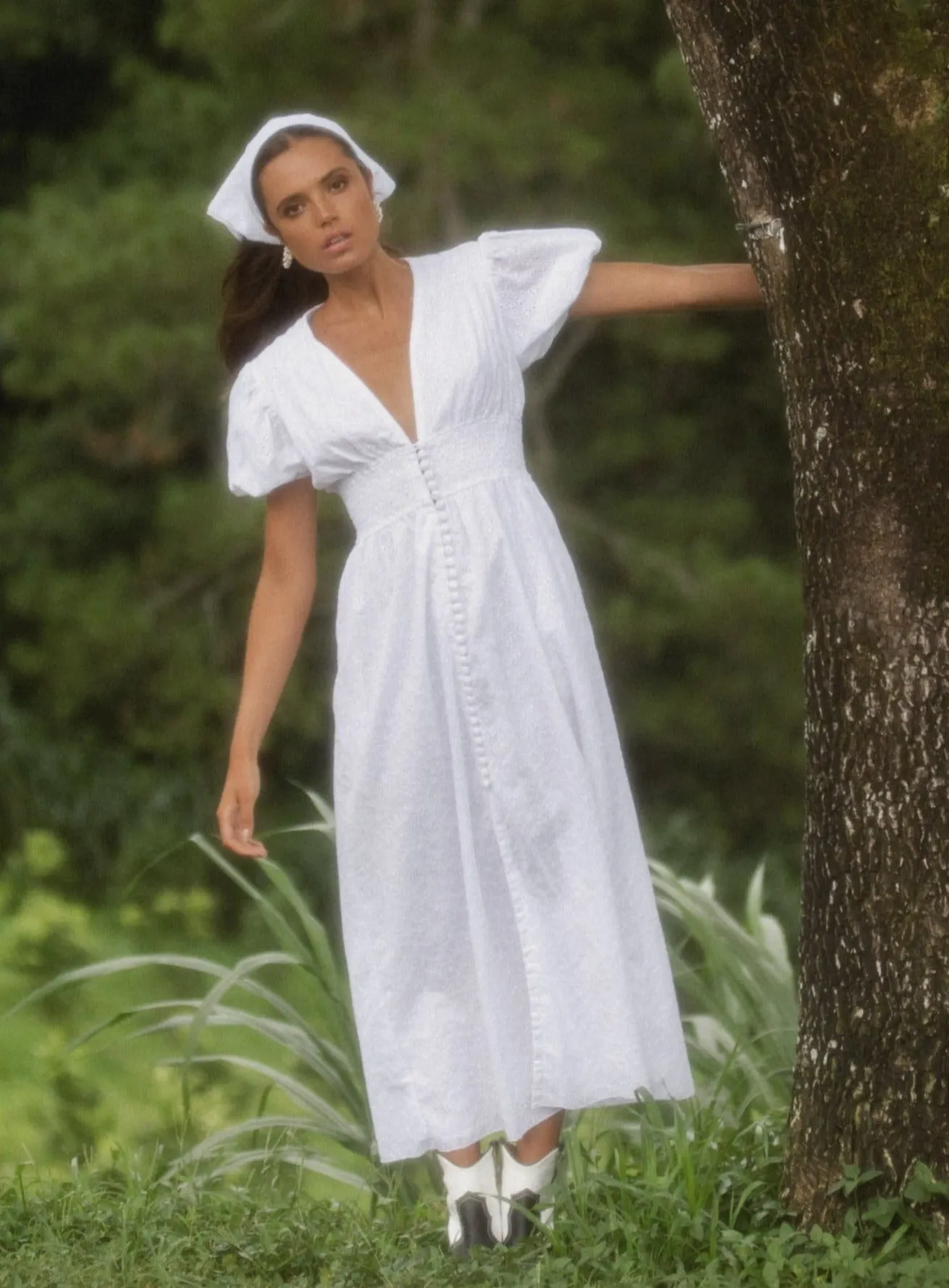 ALISHA Cotton Midi Dress in White