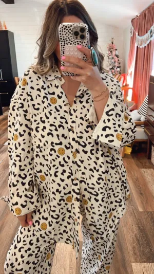 All Smiles Leopard Shacket Top
