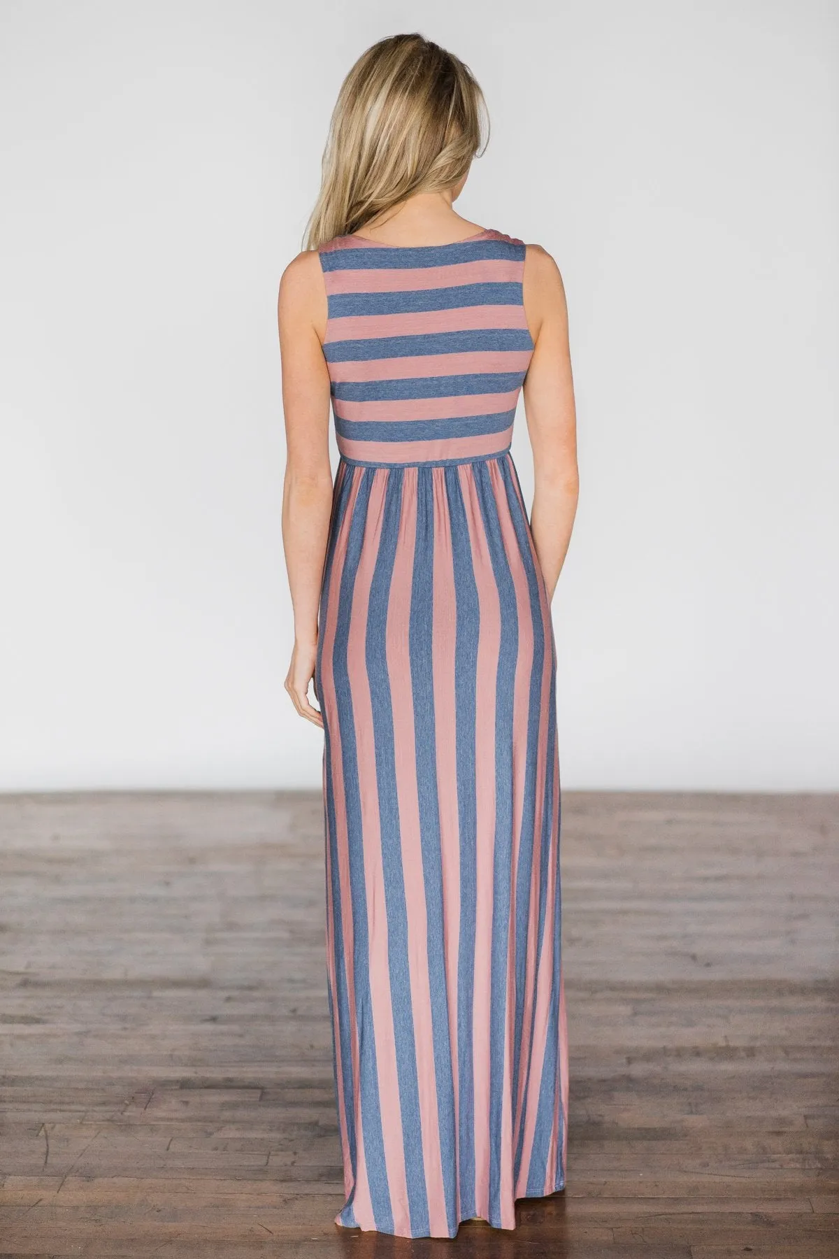 Beach Daze Striped Maxi Dress ~ Mauve & Denim