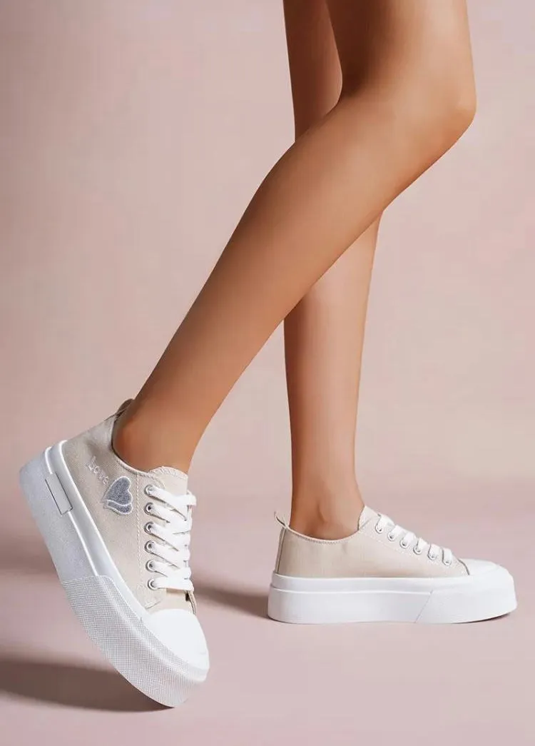 Beige Platform Canvas Sneakers