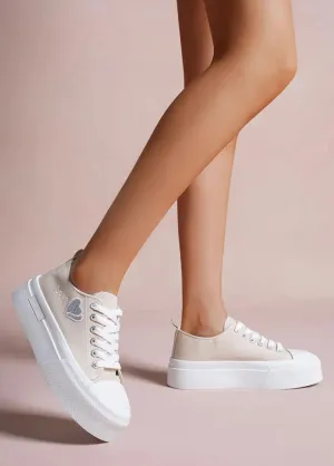 Beige Platform Canvas Sneakers