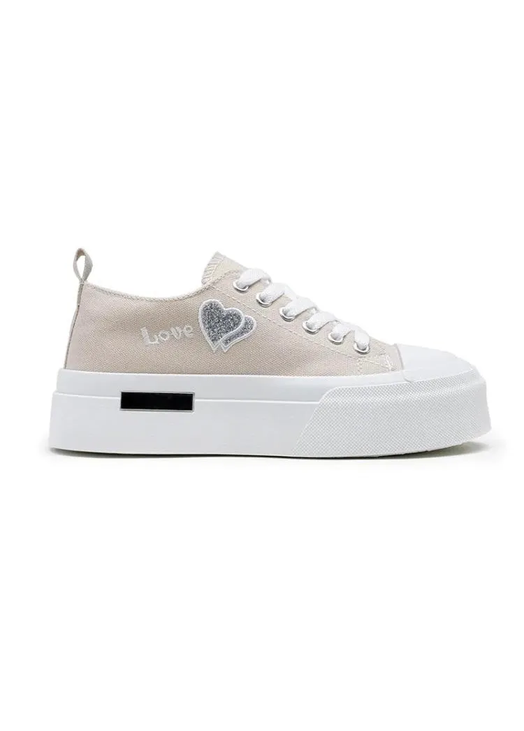Beige Platform Canvas Sneakers