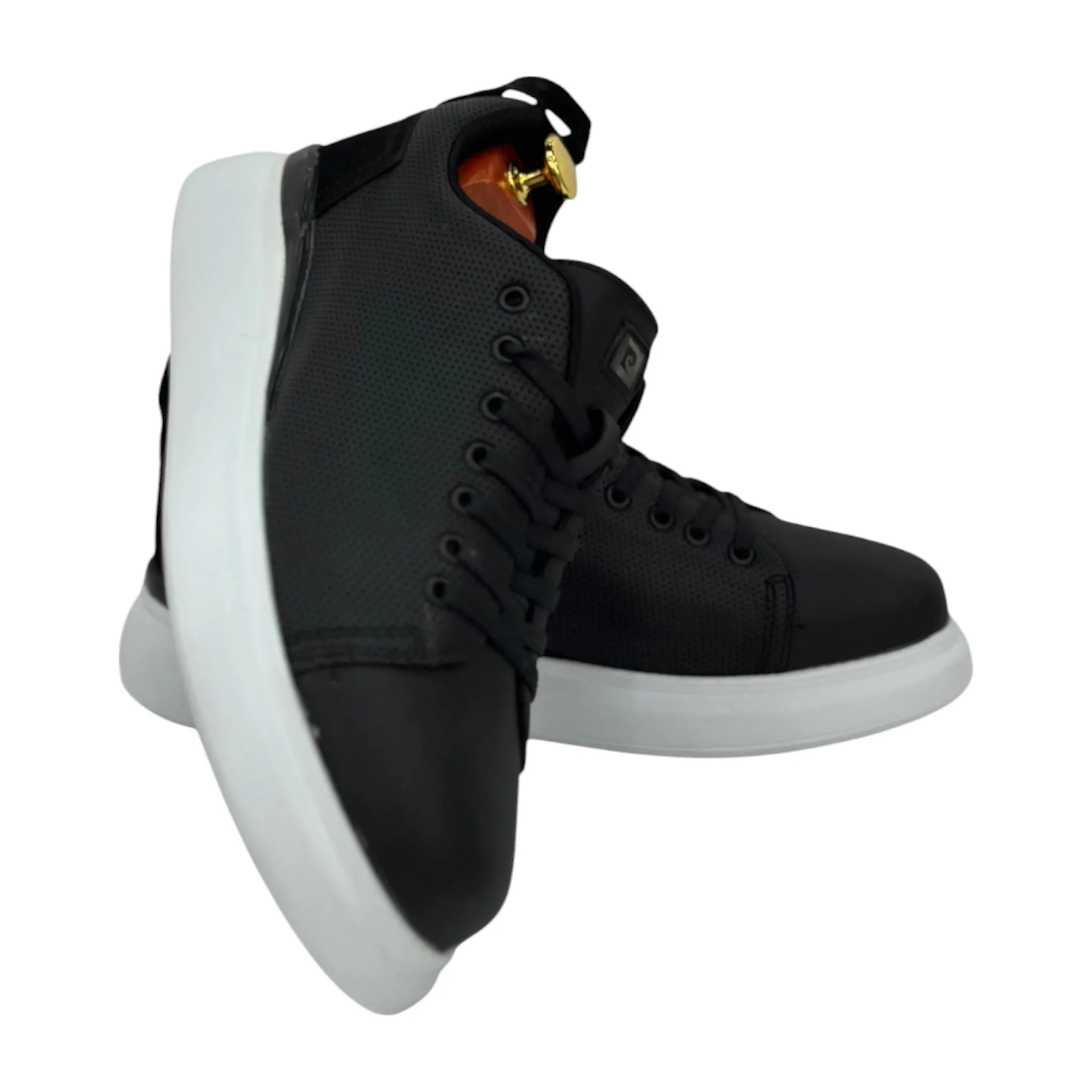 Black Casual Sneakers-White Rubber Bottom-Black on Black Lace-92234