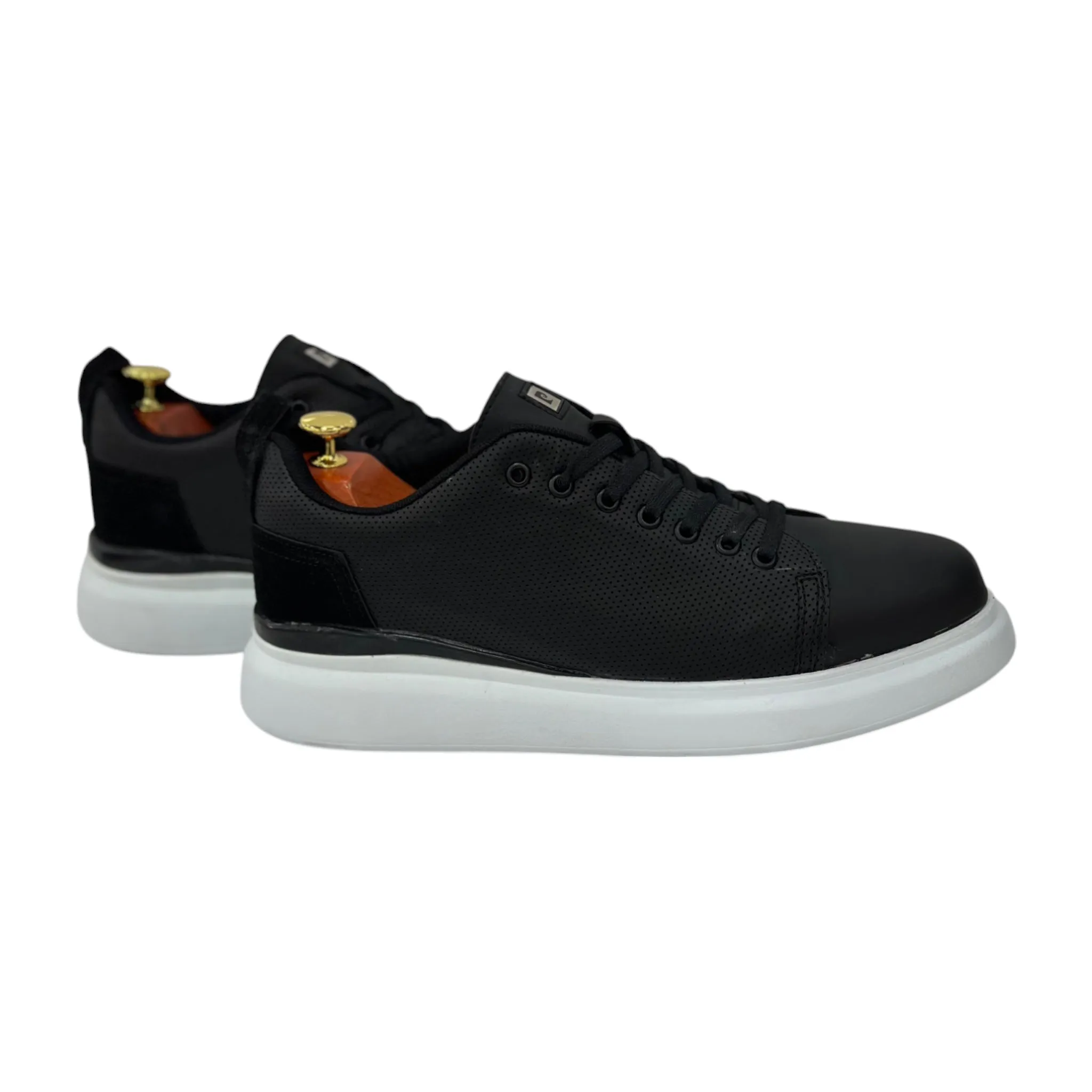 Black Casual Sneakers-White Rubber Bottom-Black on Black Lace-92234