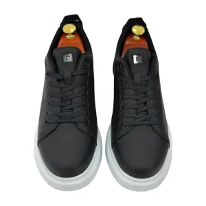 Black Casual Sneakers-White Rubber Bottom-Black on Black Lace-92234