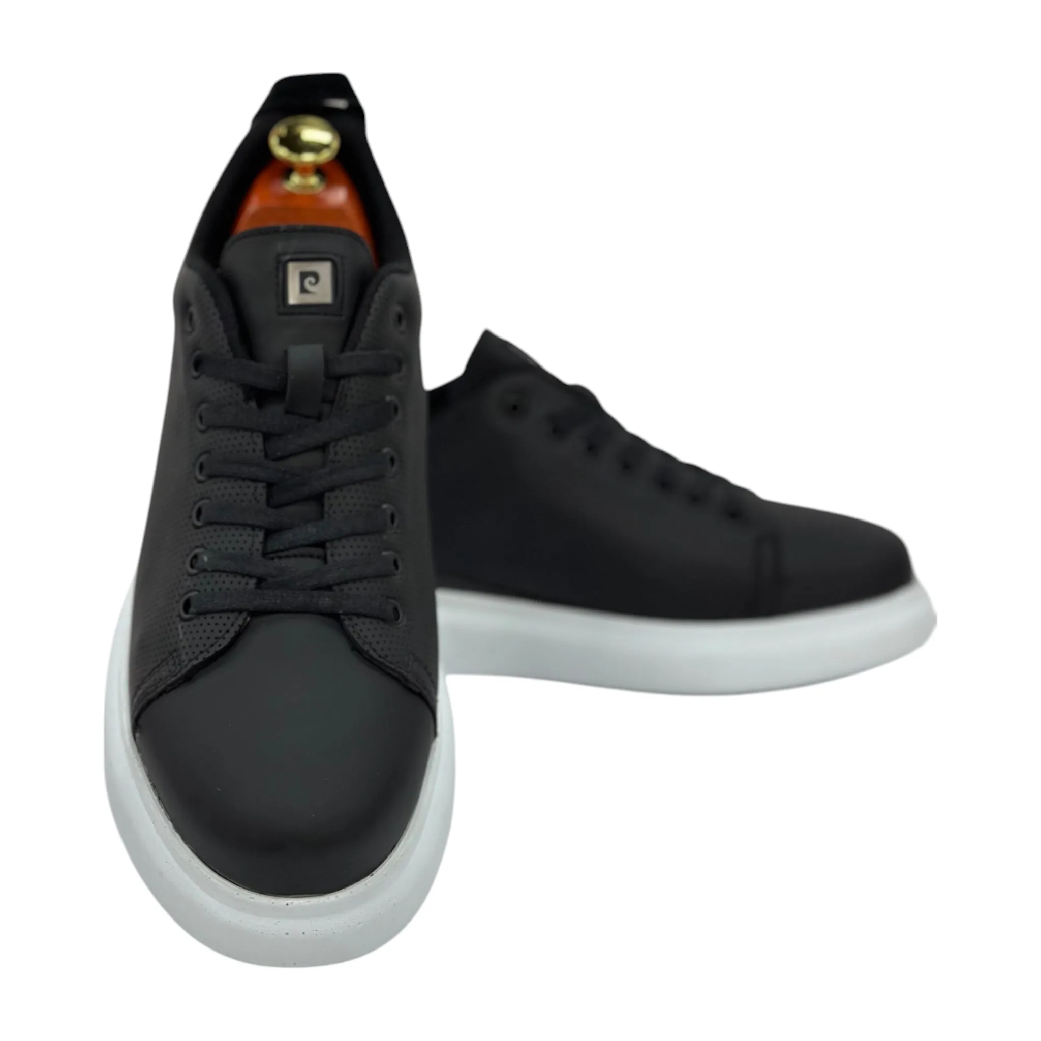 Black Casual Sneakers-White Rubber Bottom-Black on Black Lace-92234