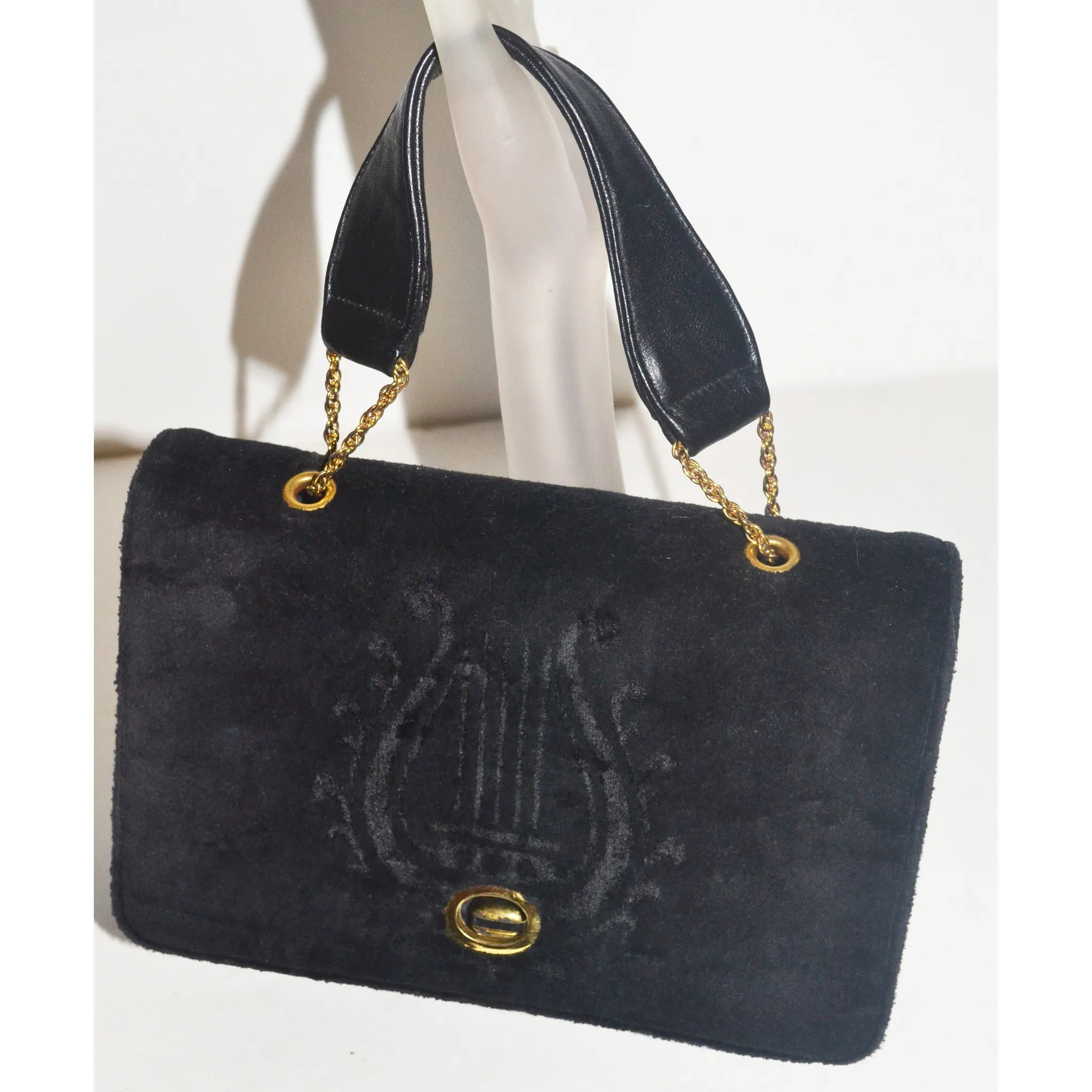 Black Plush & Leather Purse By Block