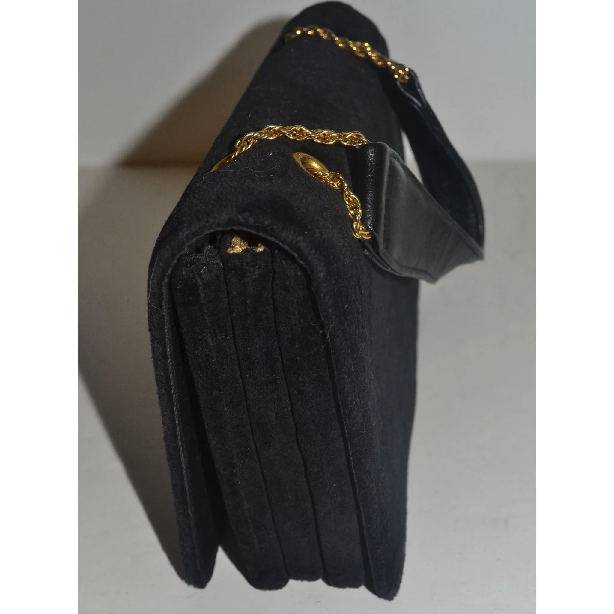 Black Plush & Leather Purse By Block
