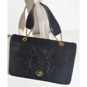 Black Plush & Leather Purse By Block