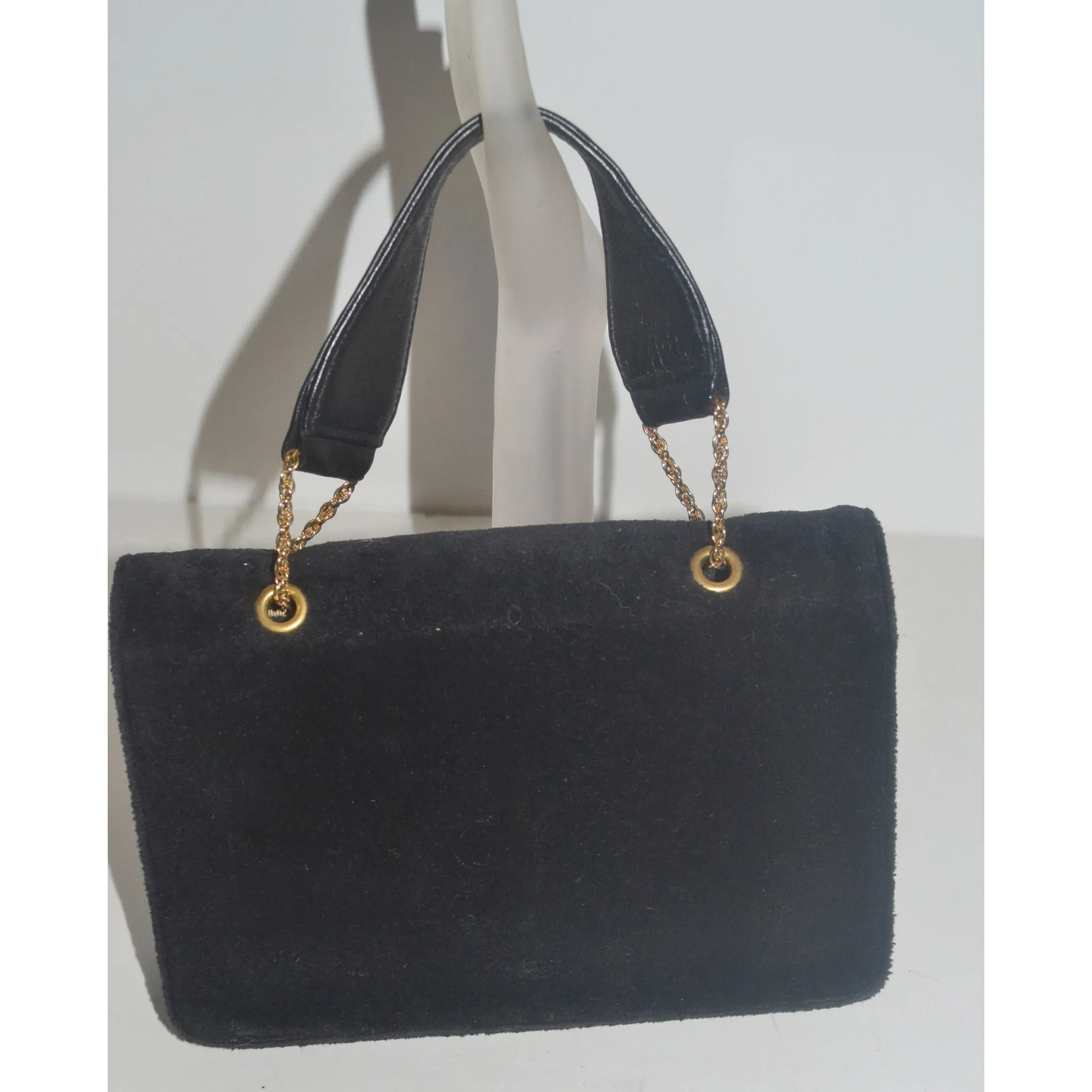 Black Plush & Leather Purse By Block