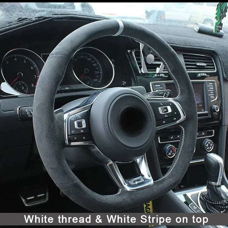 Black Suede Leather Car Steering Wheel Cover