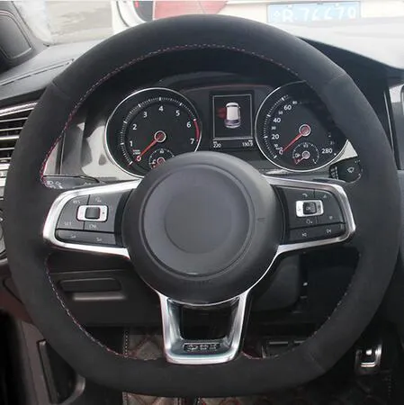 Black Suede Leather Car Steering Wheel Cover