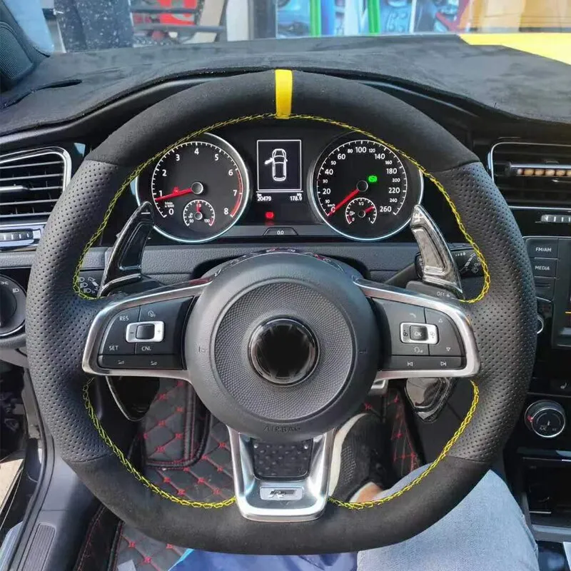 Black Suede Leather Car Steering Wheel Cover