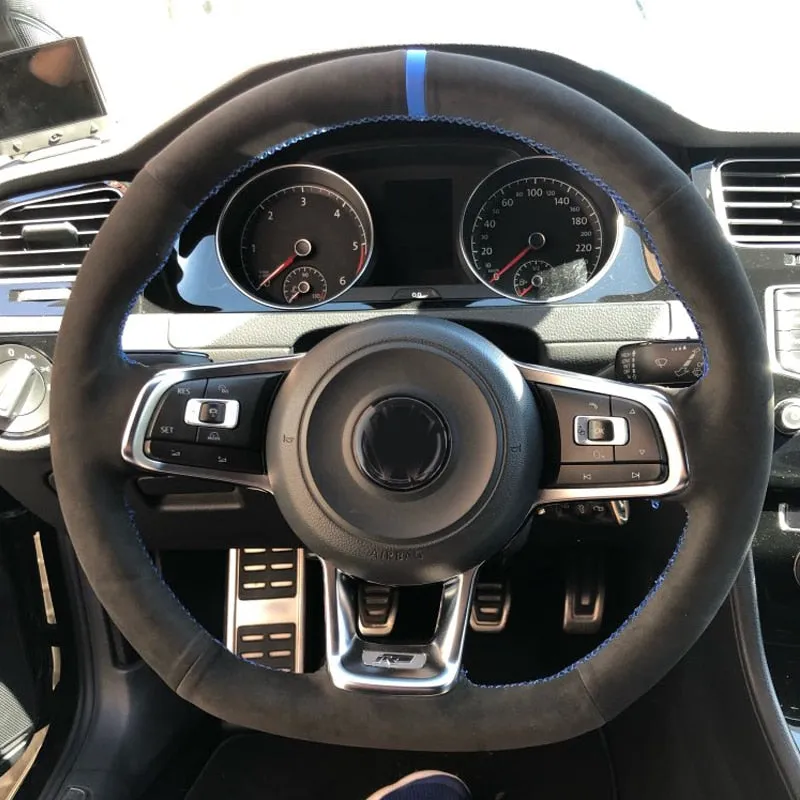 Black Suede Leather Car Steering Wheel Cover