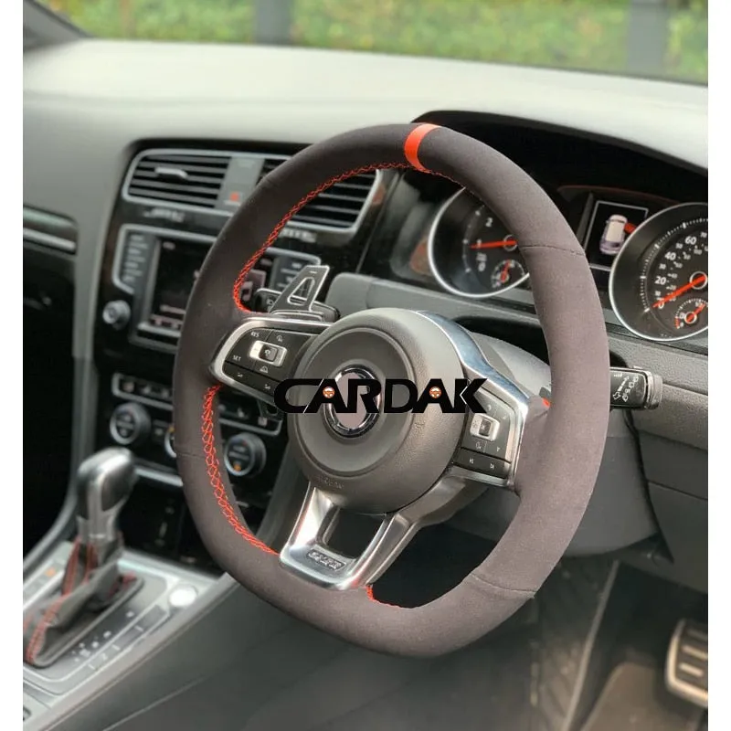 Black Suede Leather Car Steering Wheel Cover