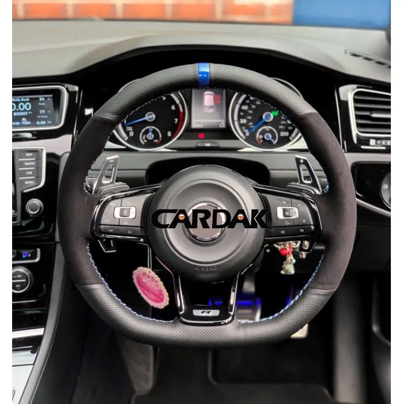 Black Suede Leather Car Steering Wheel Cover