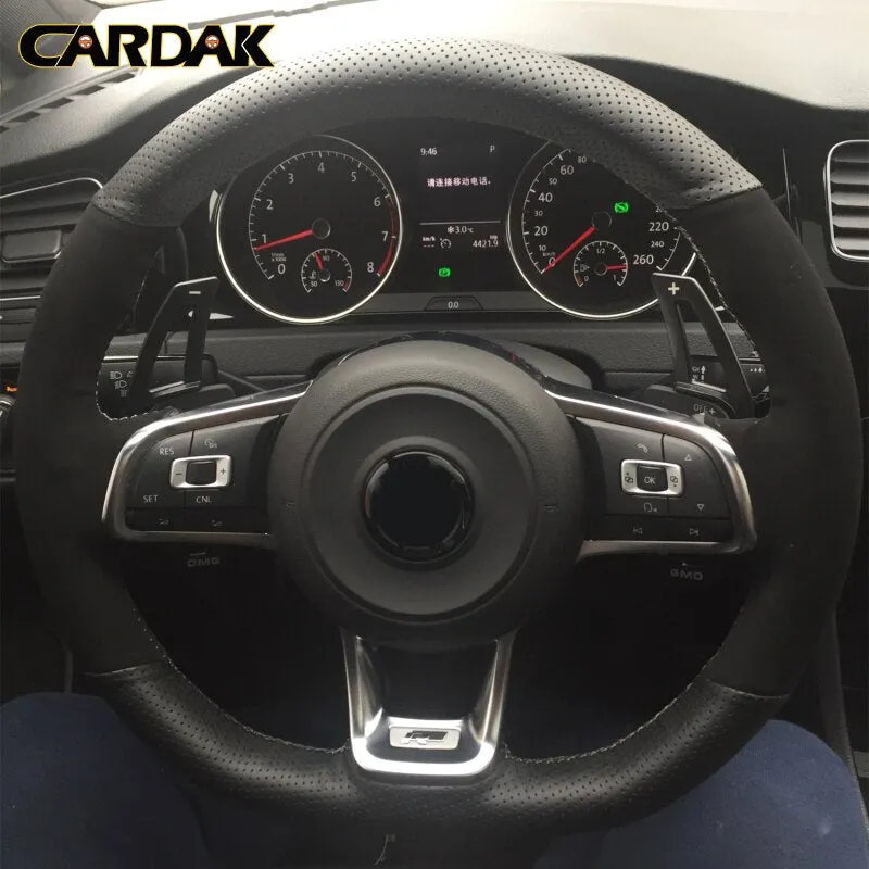 Black Suede Leather Car Steering Wheel Cover