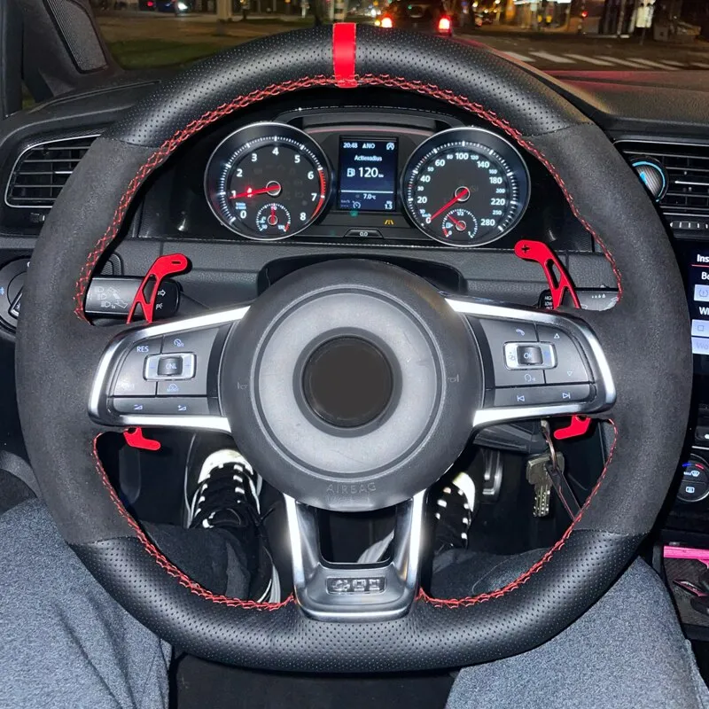 Black Suede Leather Car Steering Wheel Cover