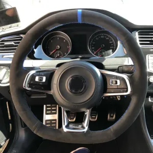 Black Suede Leather Car Steering Wheel Cover