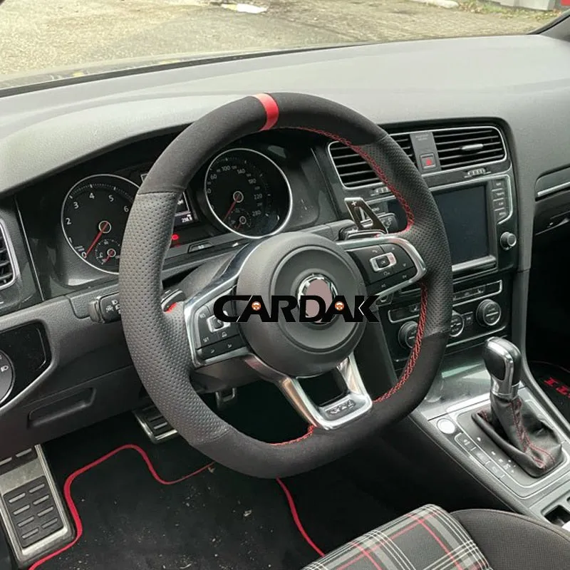 Black Suede Leather Car Steering Wheel Cover
