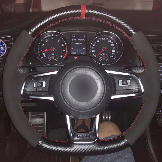 Black Suede Leather Car Steering Wheel Cover