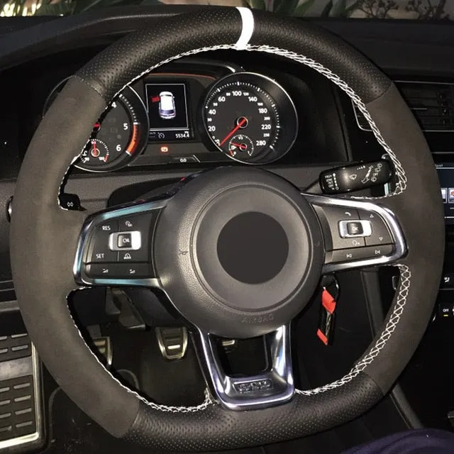 Black Suede Leather Car Steering Wheel Cover