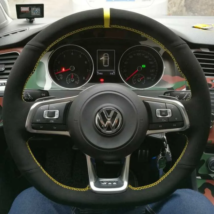Black Suede Leather Car Steering Wheel Cover