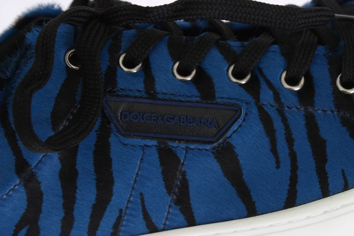 Blue Black Tiger Print Leather Designer Sneakers Dress Sneakers