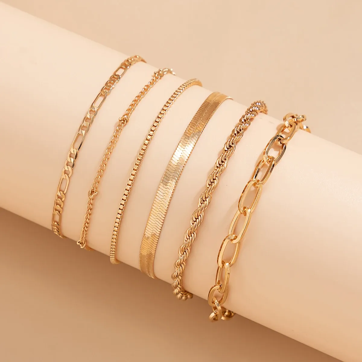 Bohemian Twisted Flat Snake Chain Anklet Set Summer Beach Jewelry