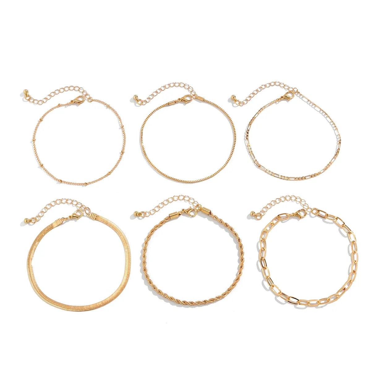 Bohemian Twisted Flat Snake Chain Anklet Set Summer Beach Jewelry