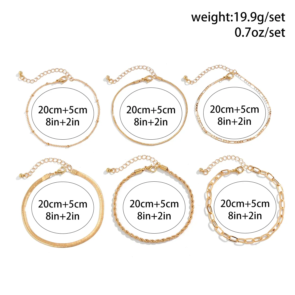 Bohemian Twisted Flat Snake Chain Anklet Set Summer Beach Jewelry