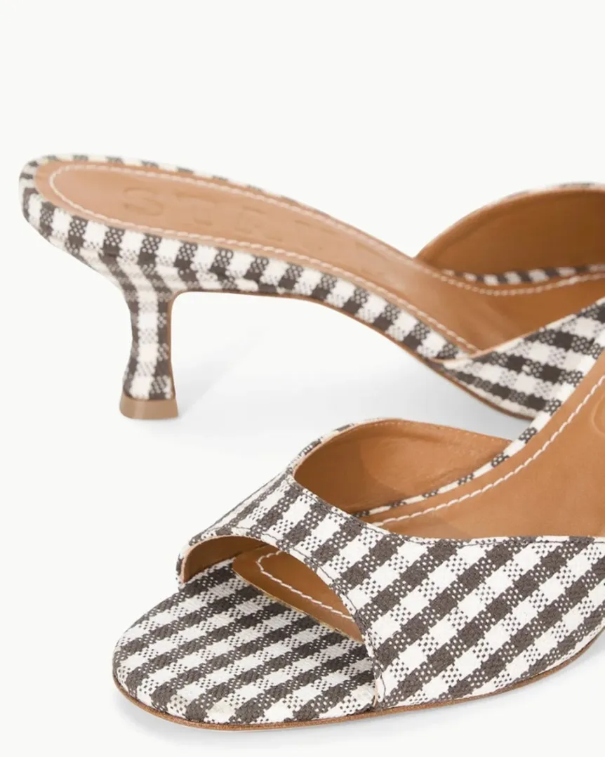 BRIGITTE MULE DARK CHOCOLATE MICRO CHECK | Staud