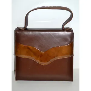 Brown Leather & Patent Trim Purse