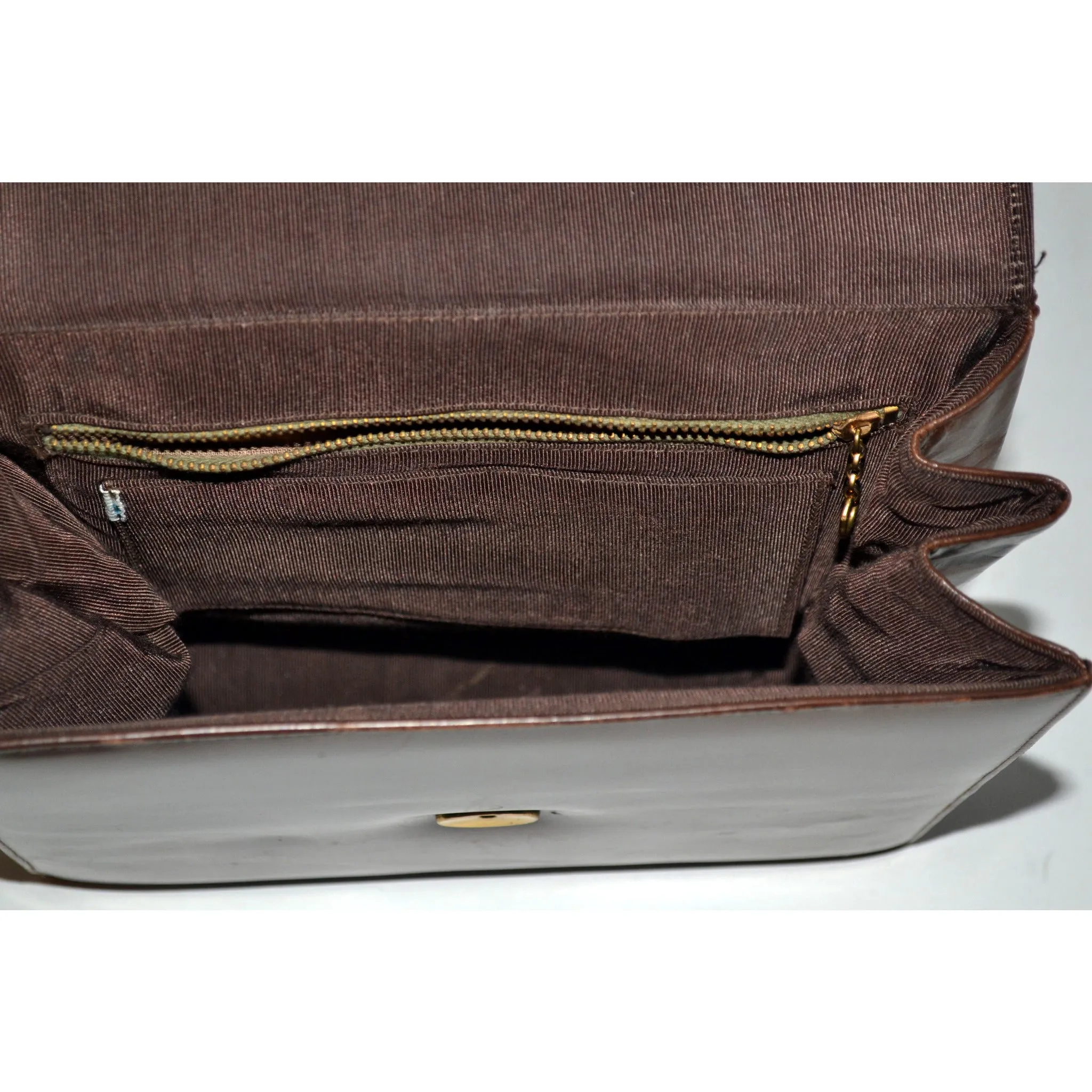 Brown Leather & Patent Trim Purse