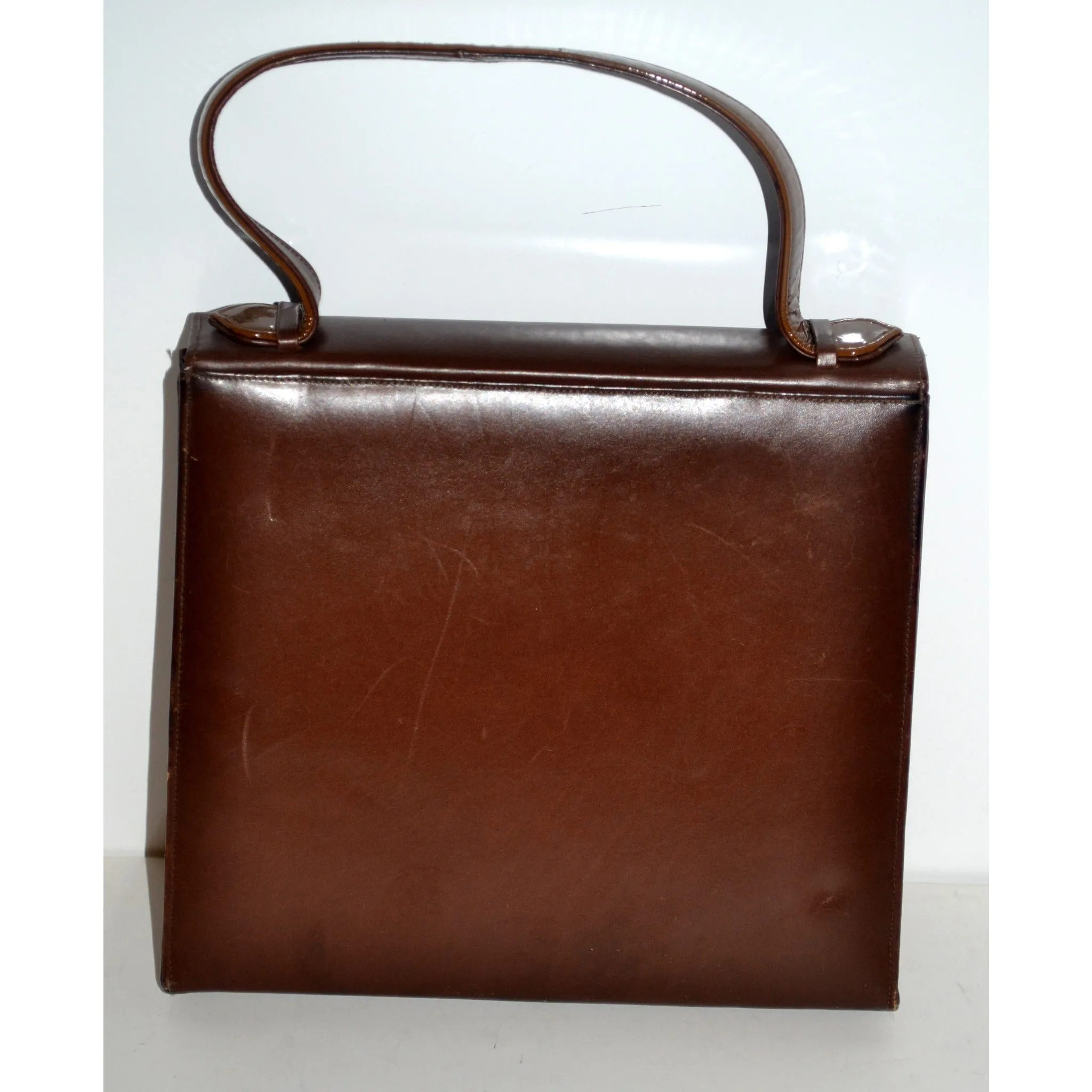 Brown Leather & Patent Trim Purse