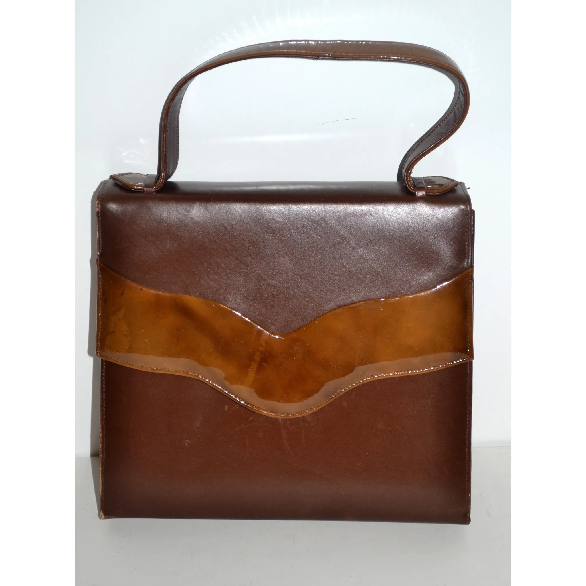 Brown Leather & Patent Trim Purse