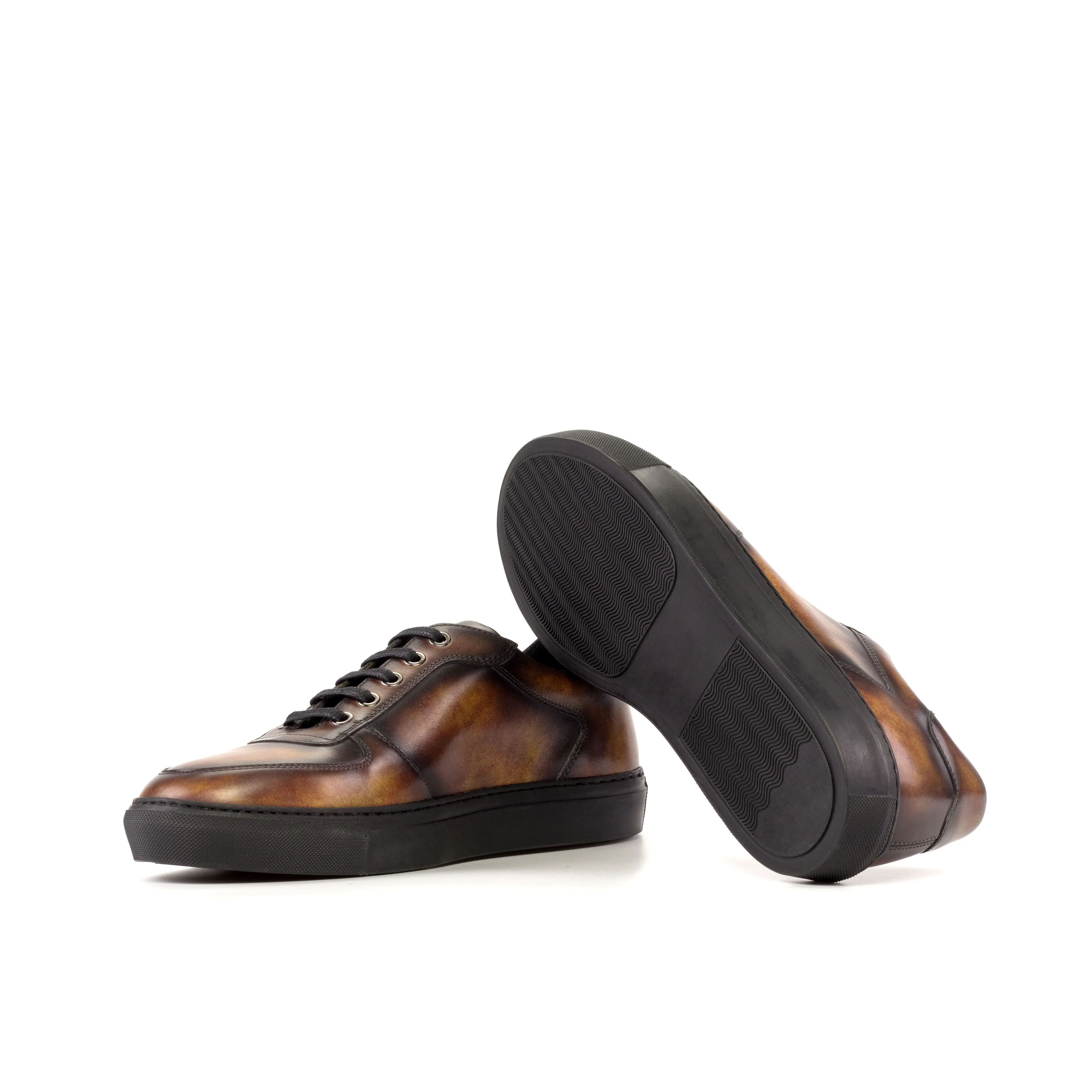 Brown Patina Leather Low-Top Sneakers