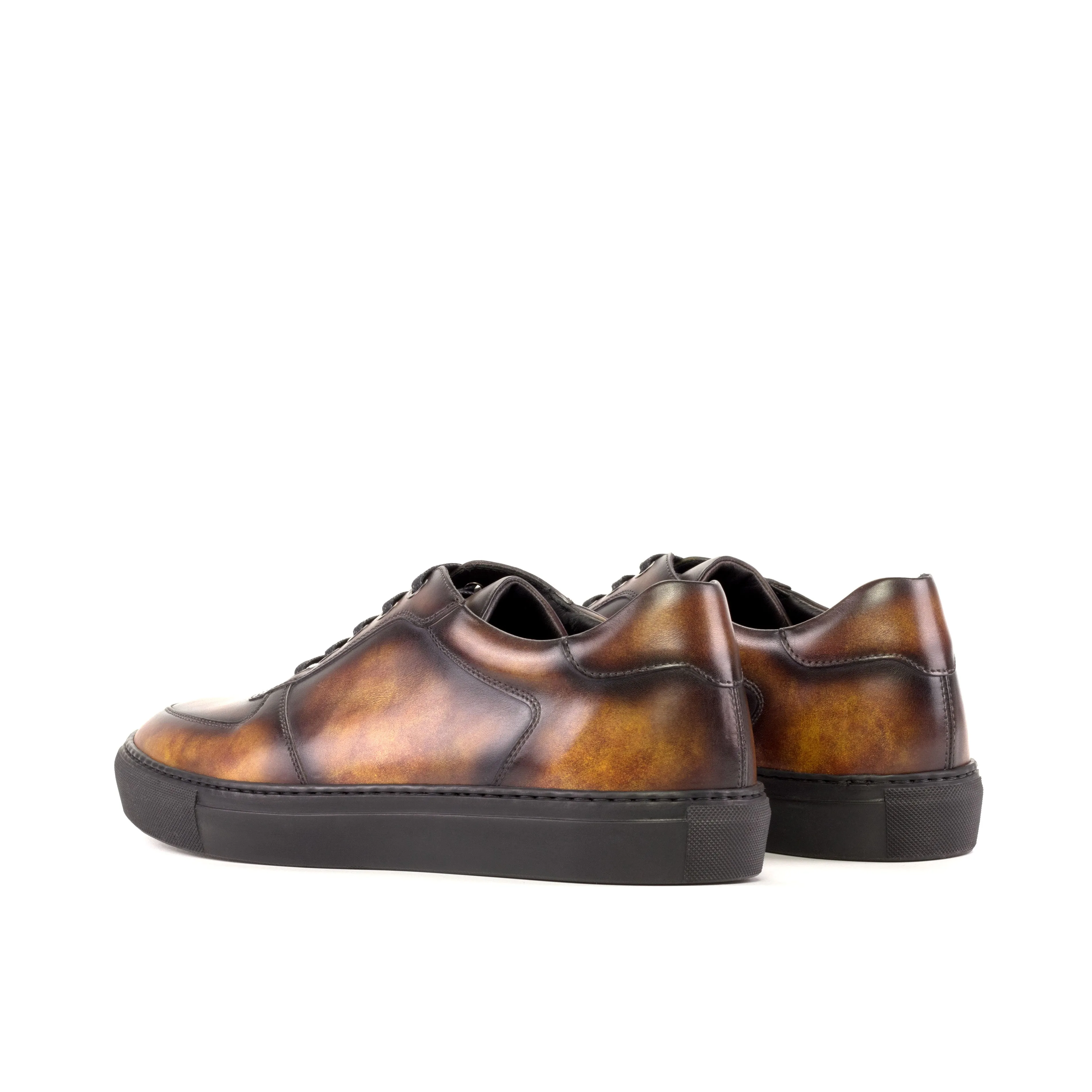 Brown Patina Leather Low-Top Sneakers