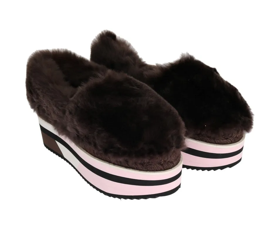 Brown Rabbit Fur Espadrilles Loafers