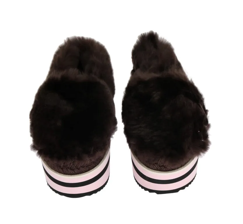 Brown Rabbit Fur Espadrilles Loafers