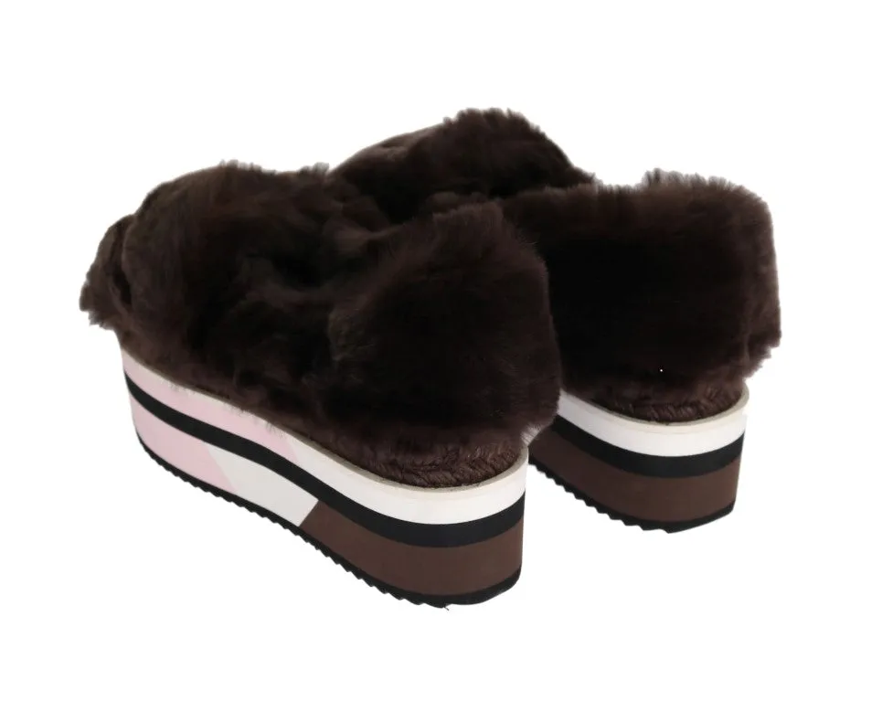 Brown Rabbit Fur Espadrilles Loafers