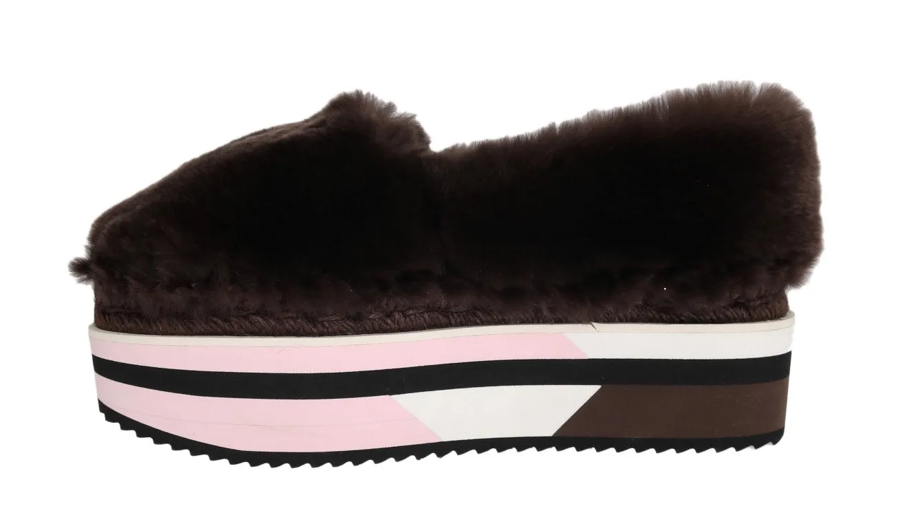 Brown Rabbit Fur Espadrilles Loafers