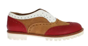 Brown Red Flat Broques Designer Shoes