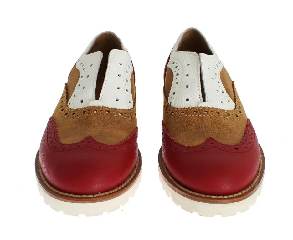 Brown Red Flat Broques Designer Shoes