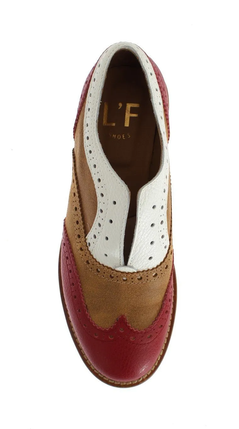 Brown Red Flat Broques Designer Shoes