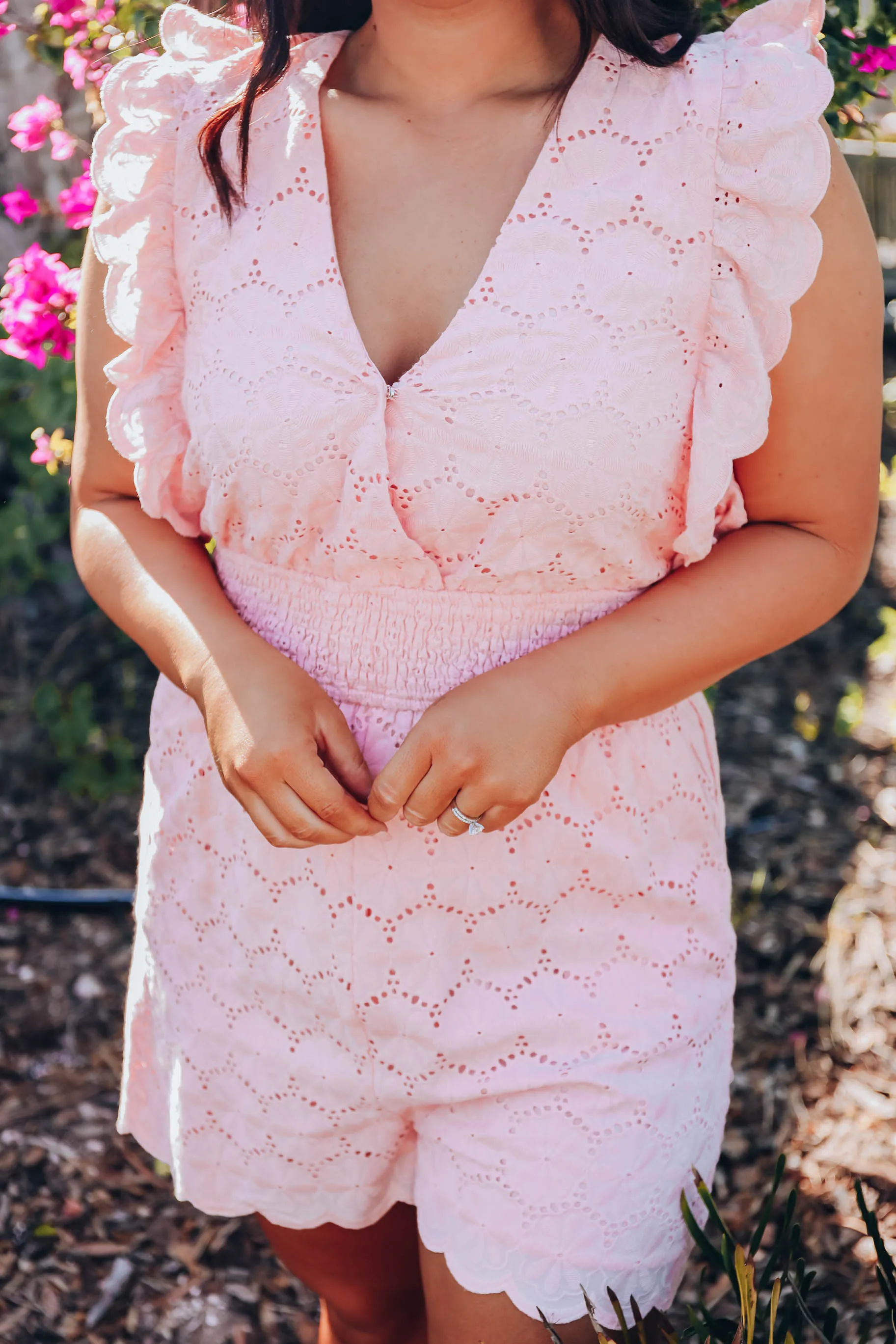 Cannes Cotton Eyelet Romper - Blush